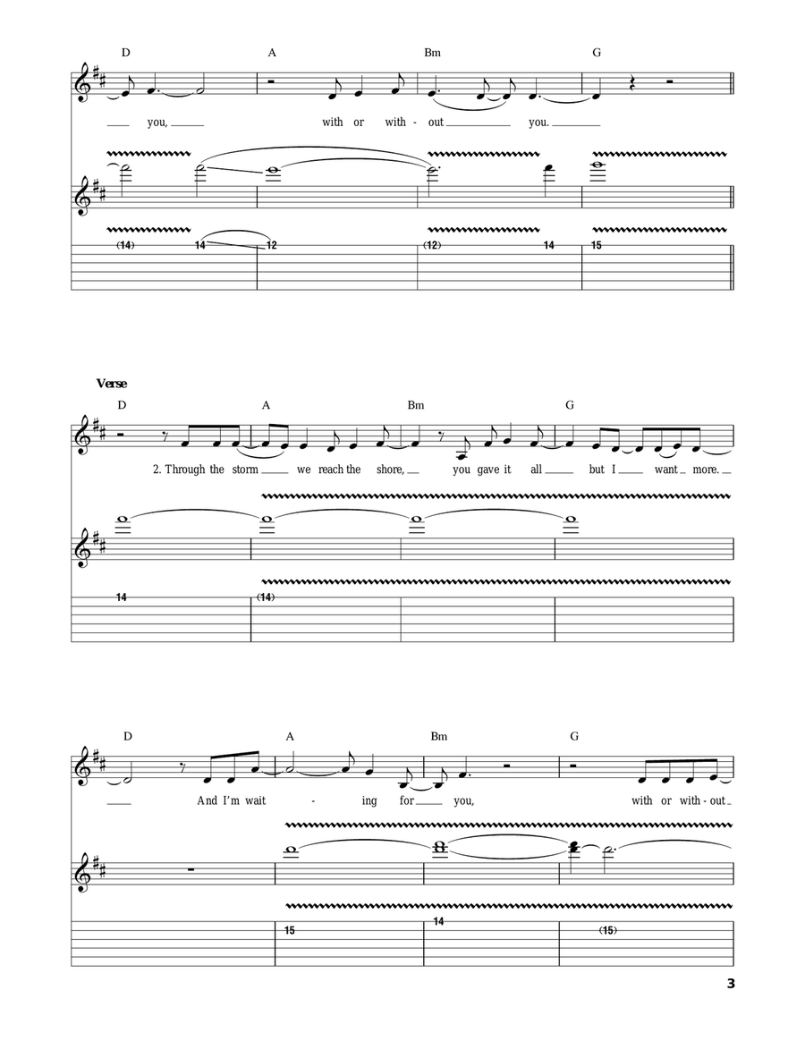 With Or Without You Acoustic Guitar scores gallery preview page 3