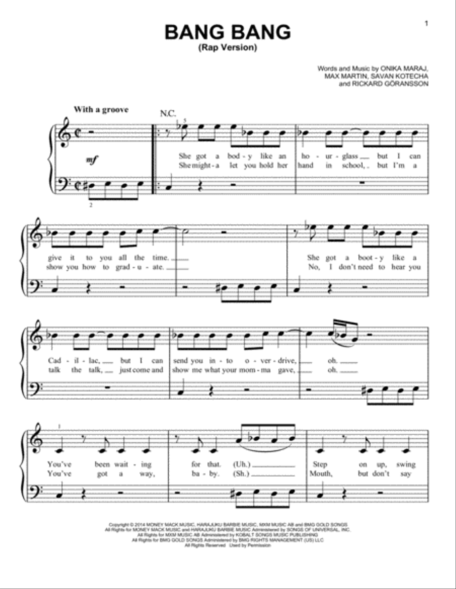 Bang Bang Easy Piano scores gallery preview page 1