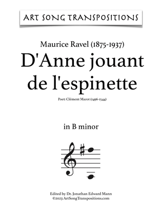 Book cover for RAVEL: D'Anne jouant de l'espinette (transposed to B minor)