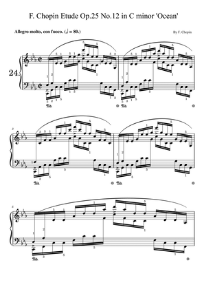 F. Chopin Etude Op.25 No.12 in C minor 'Ocean' (With Finger Number),Original Edition,For Piano Solo