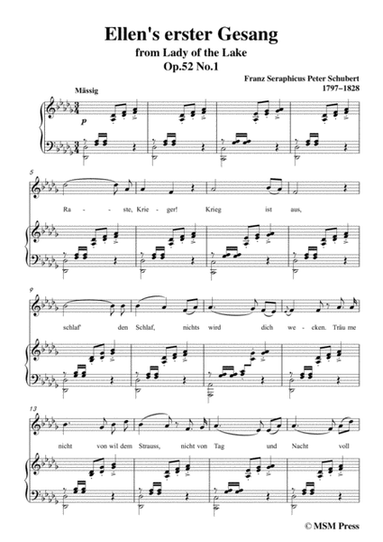 Schubert-Ellen's erster Gesang I,Op.52 No.1,in D flat Major,for Voice&Piano image number null