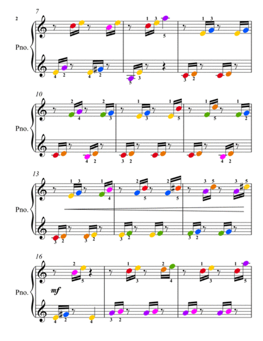 Dragonflies in Sunshine Easiest Piano Sheet Music with Colored Notation