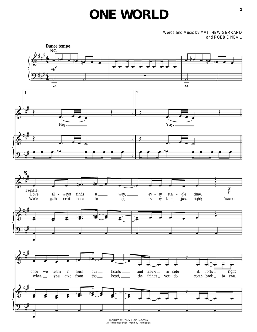 One World One World Piano, Vocal, Guitar scores gallery preview page 1