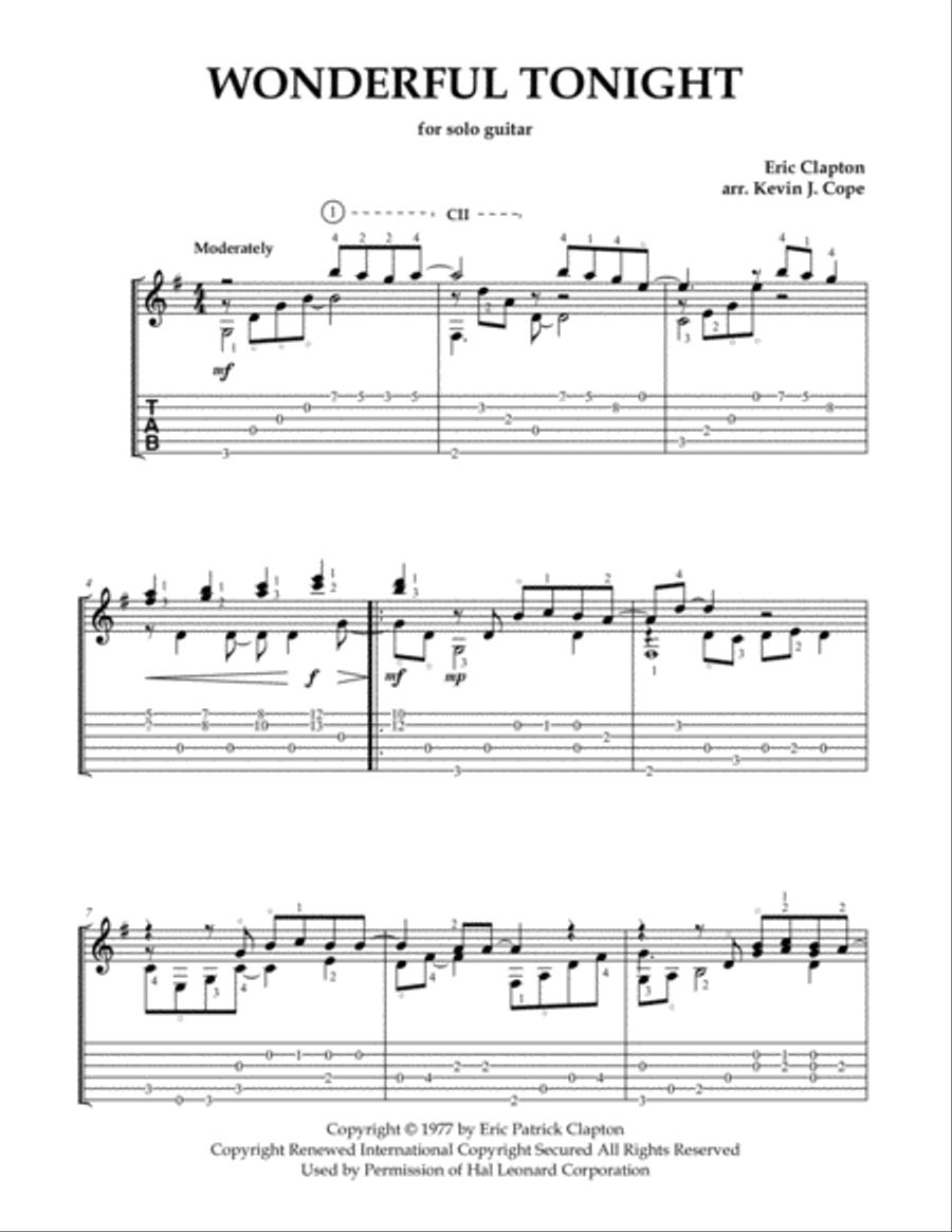Wonderful Tonight Guitar Tablature scores gallery preview page 1