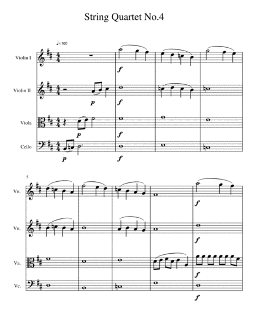String Quartet No.4 in D Major String Quartet scores gallery preview page 1