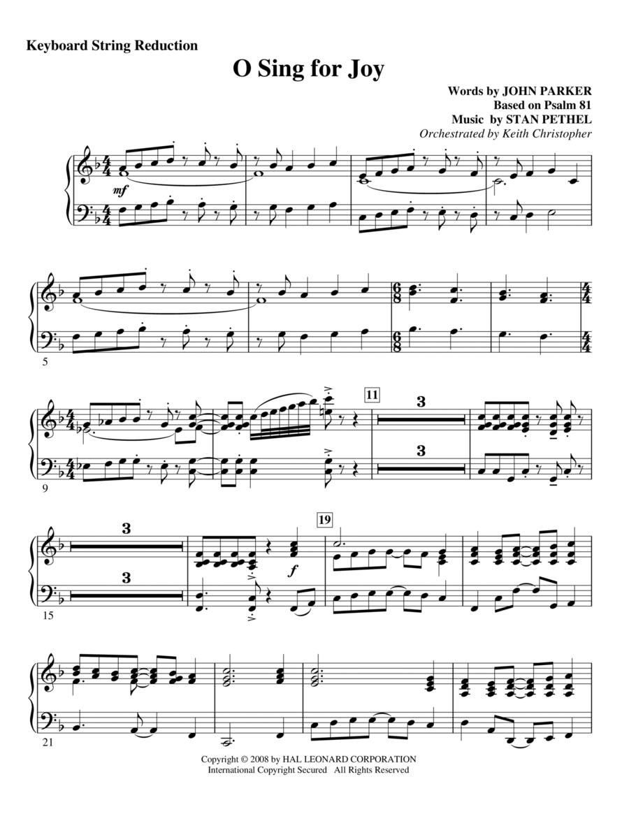 O Sing For Joy! - Keyboard String Reduction Choir scores gallery preview page 1