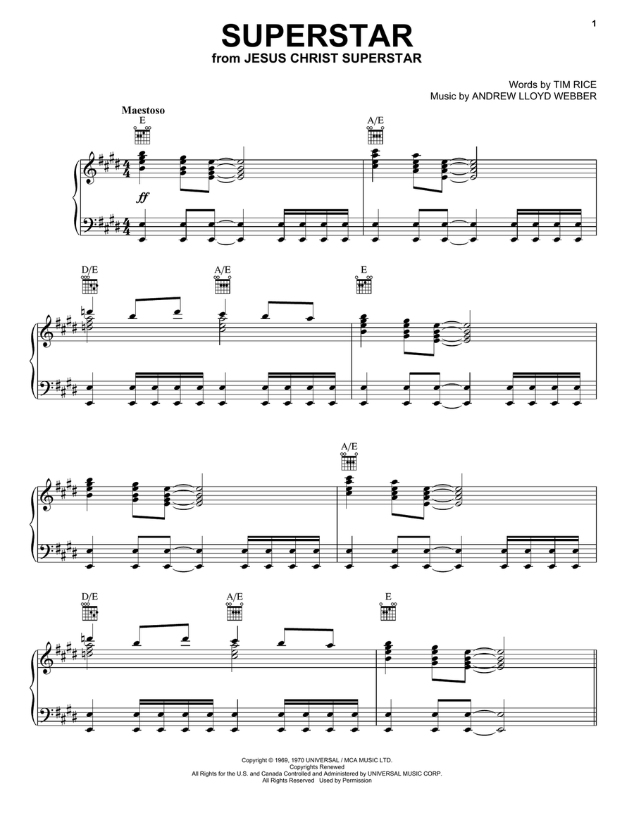 Superstar (from Jesus Christ Superstar) Piano, Vocal, Guitar scores gallery preview page 1