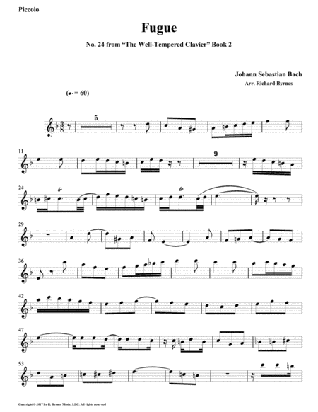 Fugue 24 from Well-Tempered Clavier, Book 2 (Flute Quartet) image number null