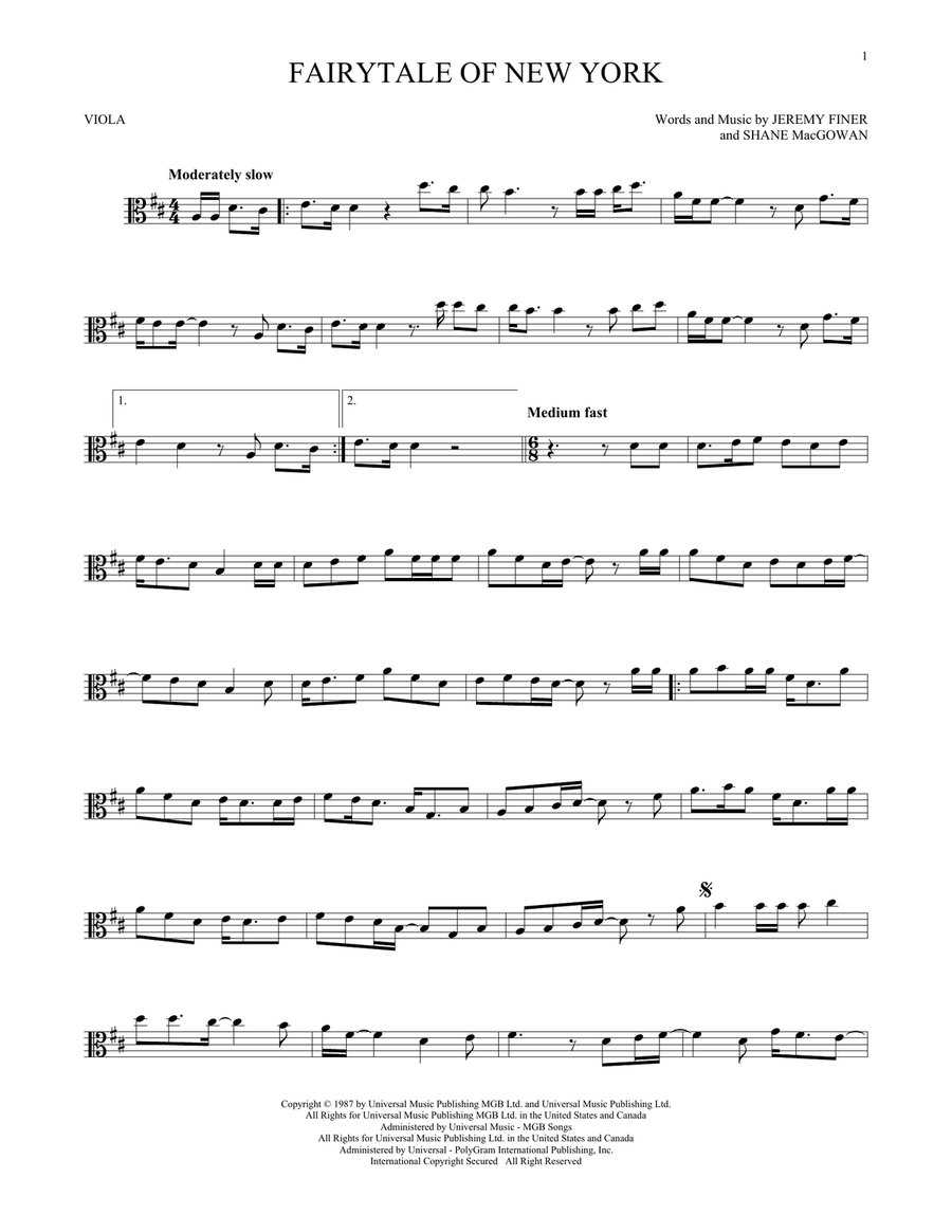 Fairytale Of New York Viola Solo scores gallery preview page 1