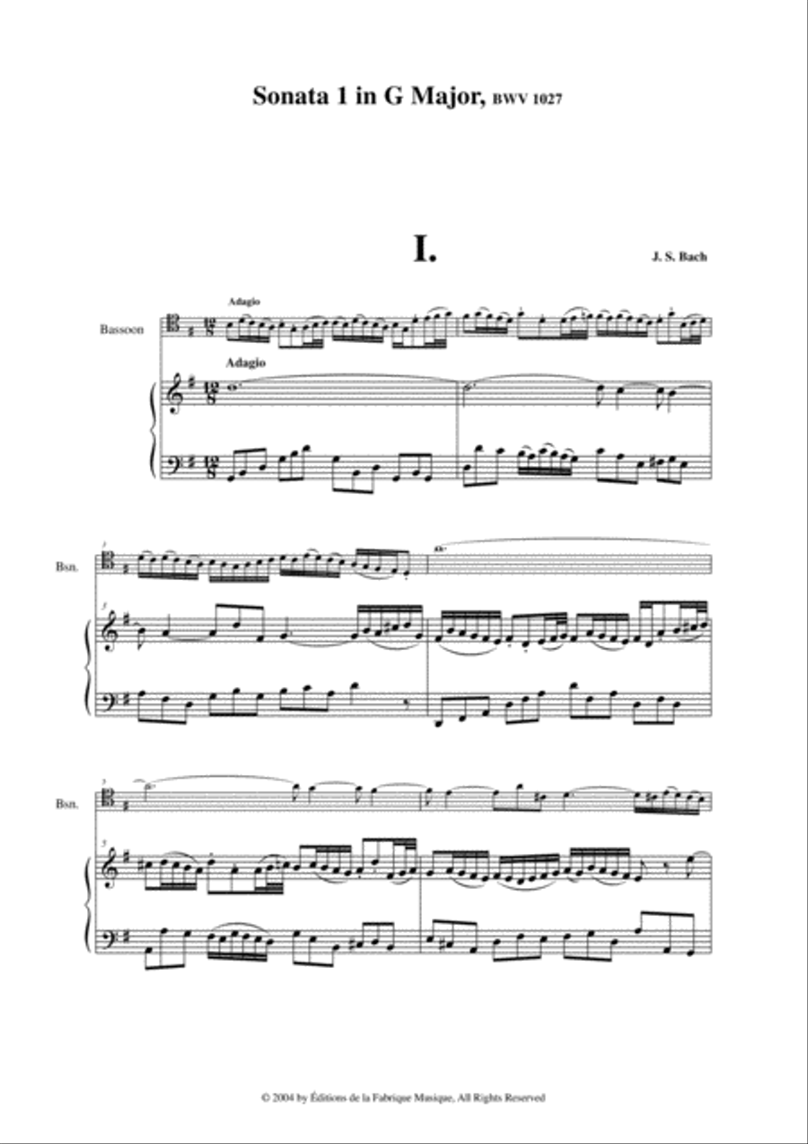 J. S. Bach: Viola da Gamba Sonata no. I in G major, BWV 1027, arranged for bassoon and piano Bassoon scores gallery preview page 2