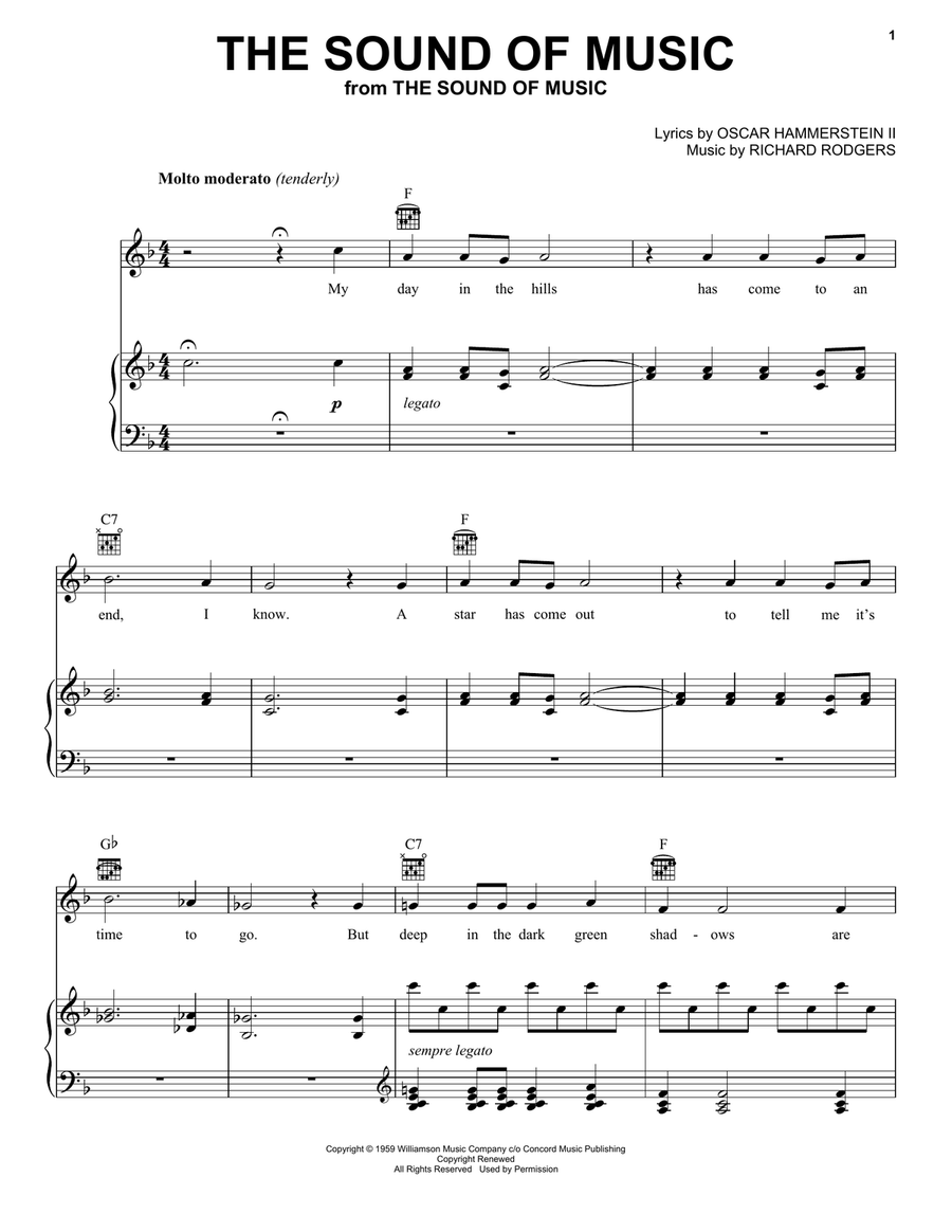 The Sound Of Music (from The Sound of Music) Piano, Vocal, Guitar scores gallery preview page 1