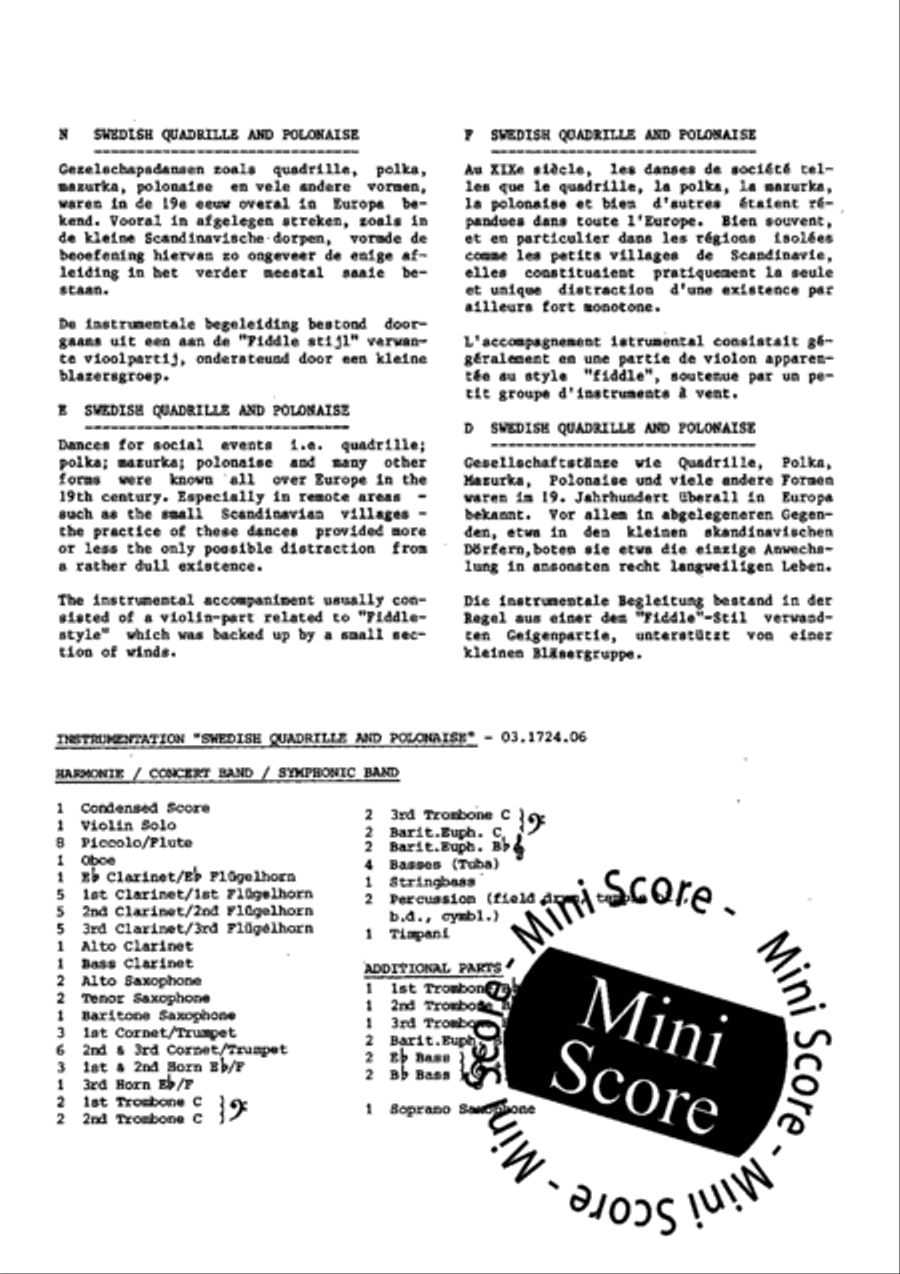 Swedish Quadrille and Polonaise Concert Band scores gallery preview page 3