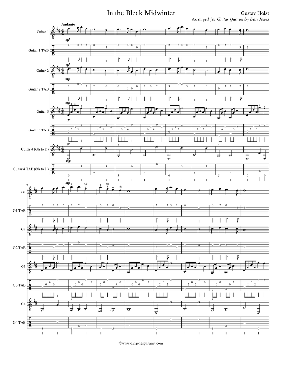 In the Bleak Midwinter Guitar Ensemble scores gallery preview page 1