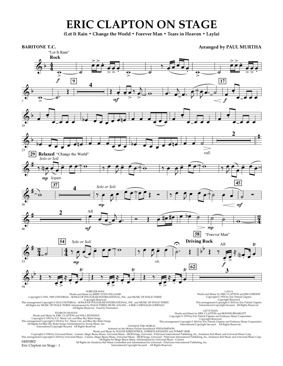Eric Clapton on Stage - Baritone T.C. Concert Band scores gallery preview page 1