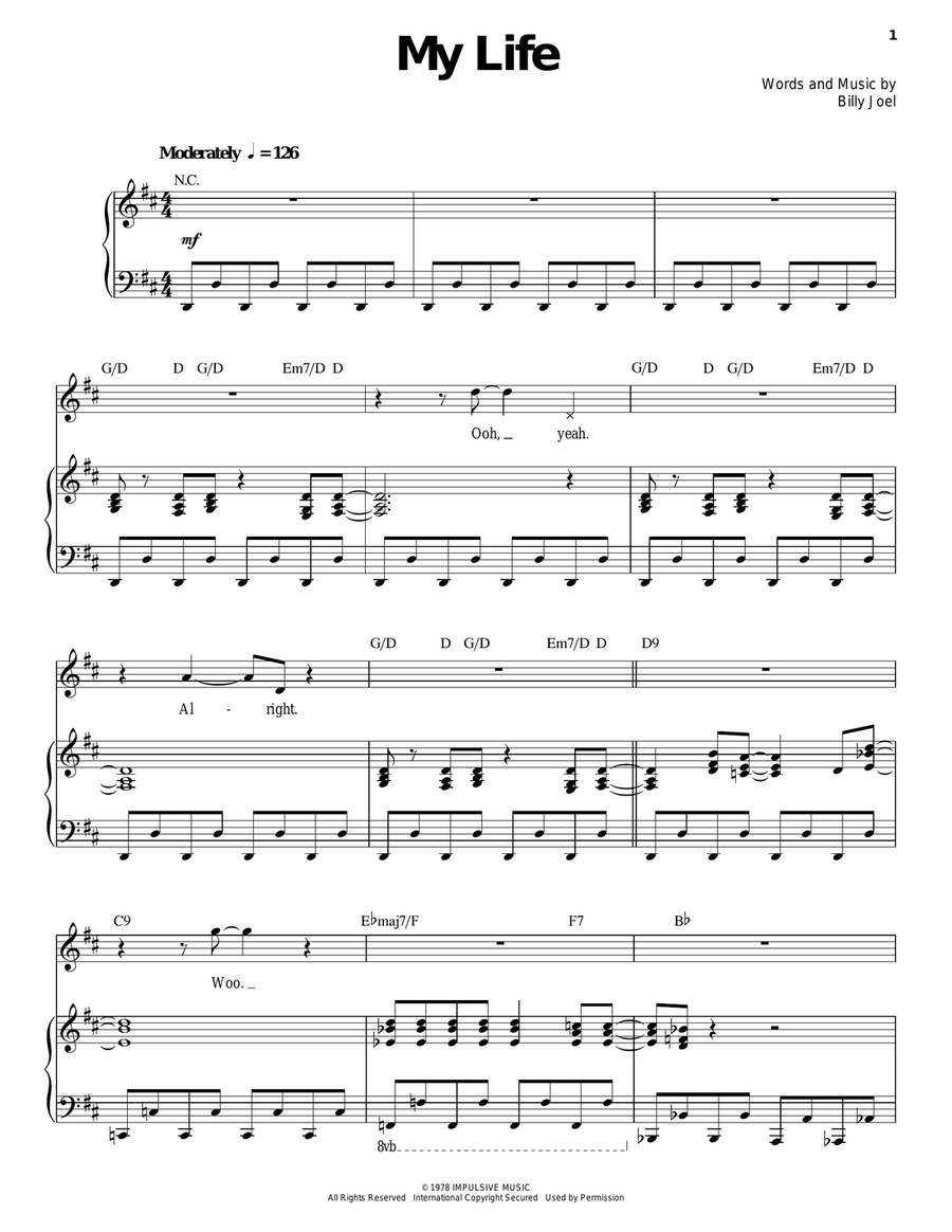 My Life My Life Piano, Vocal scores gallery preview page 1