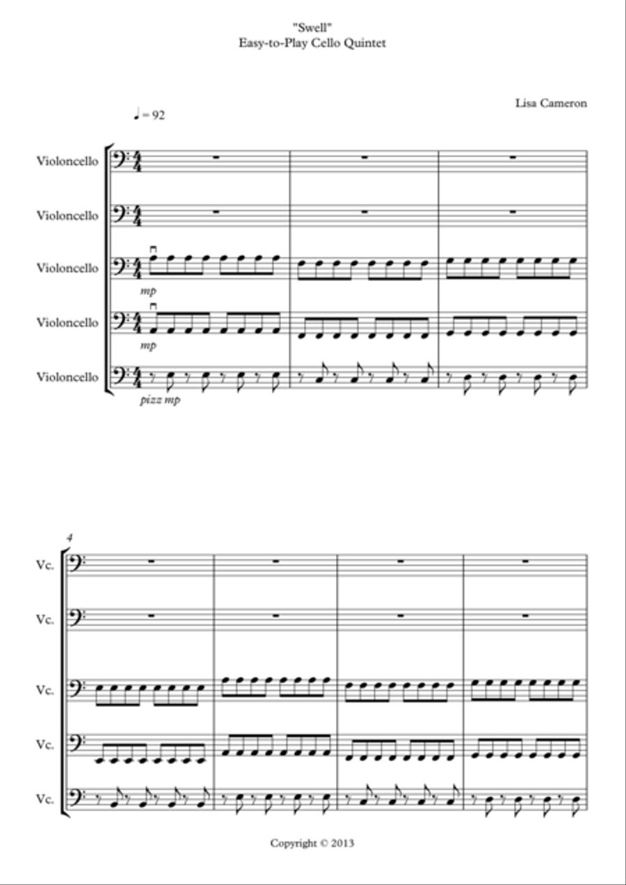 Swell - Easy Cello Quintet String Quartet scores gallery preview page 1