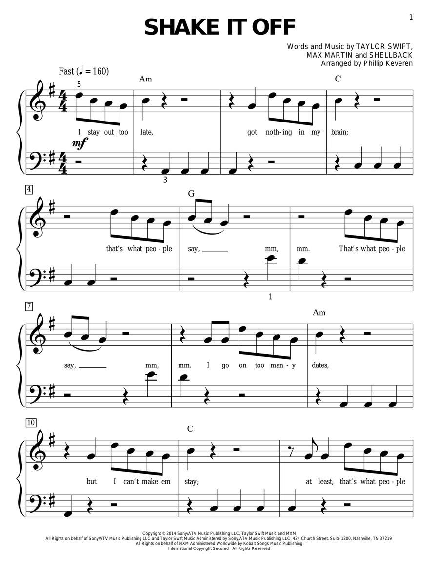 Shake It Off (arr. Phillip Keveren) Easy Piano scores gallery preview page 1