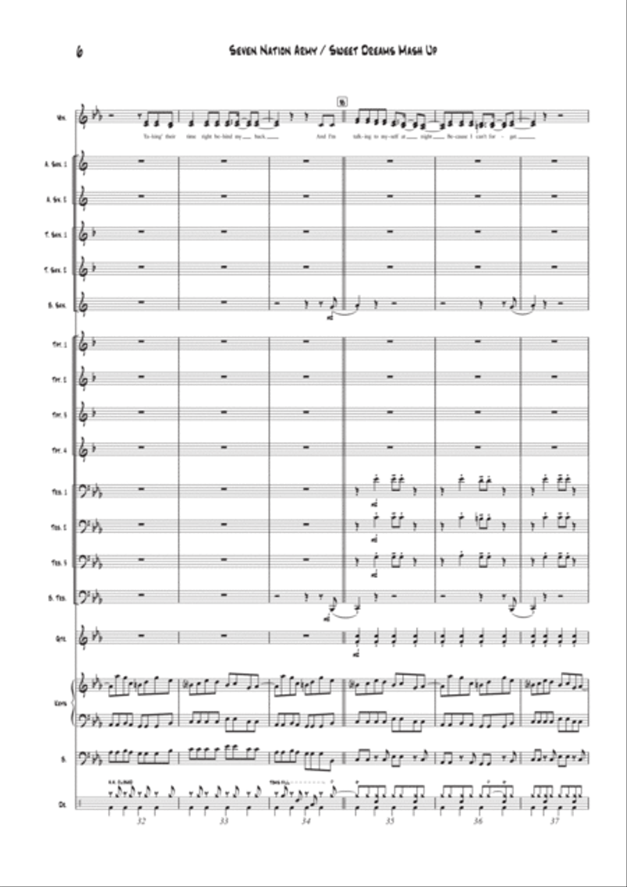 Seven Nation Army / Sweet Dreams Mash Up Jazz Ensemble scores gallery preview page 6