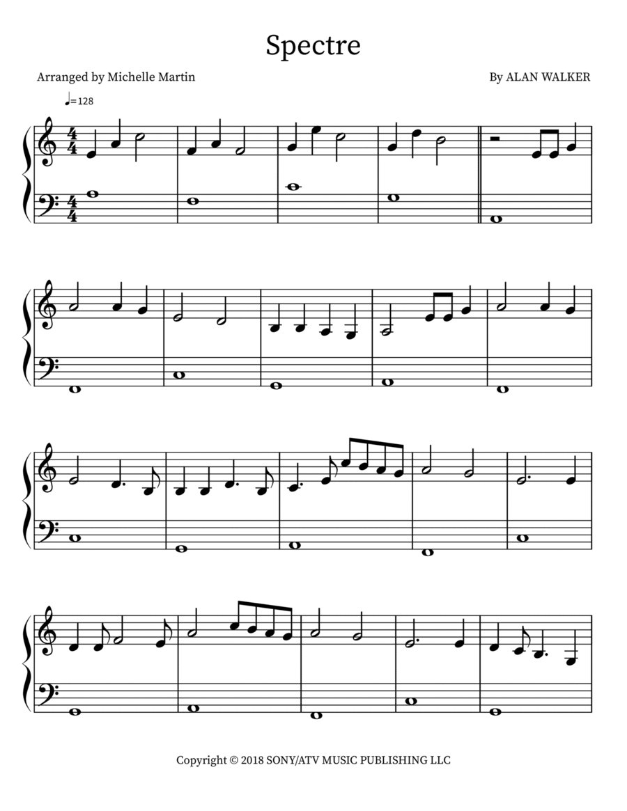 Spectre Easy Piano scores gallery preview page 1