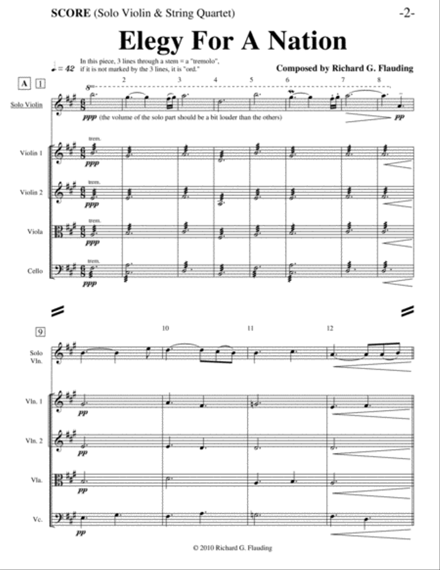Elegy For A Nation (Solo Violin & String Quartet) String Quartet scores gallery preview page 2