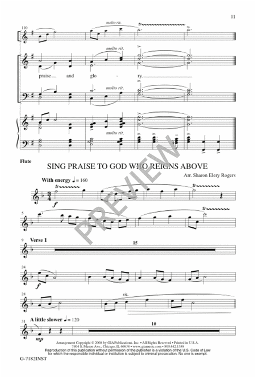 Sing Praise to God Who Reigns Above 4-Part scores gallery preview page 11