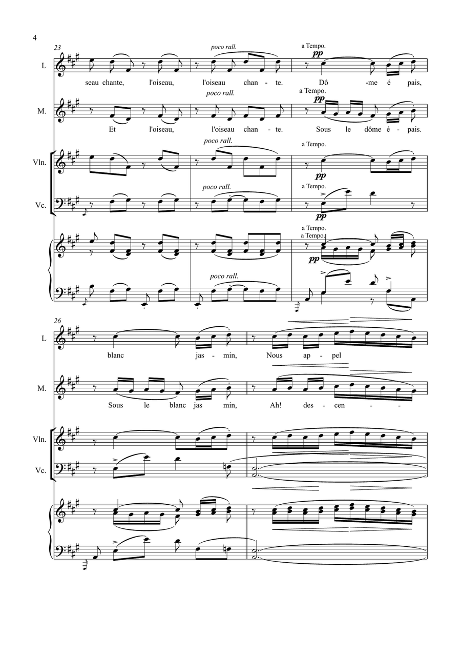 Flower Duet from Lakmé, arranged for 2 voices and piano trio Piano Trio scores gallery preview page 4