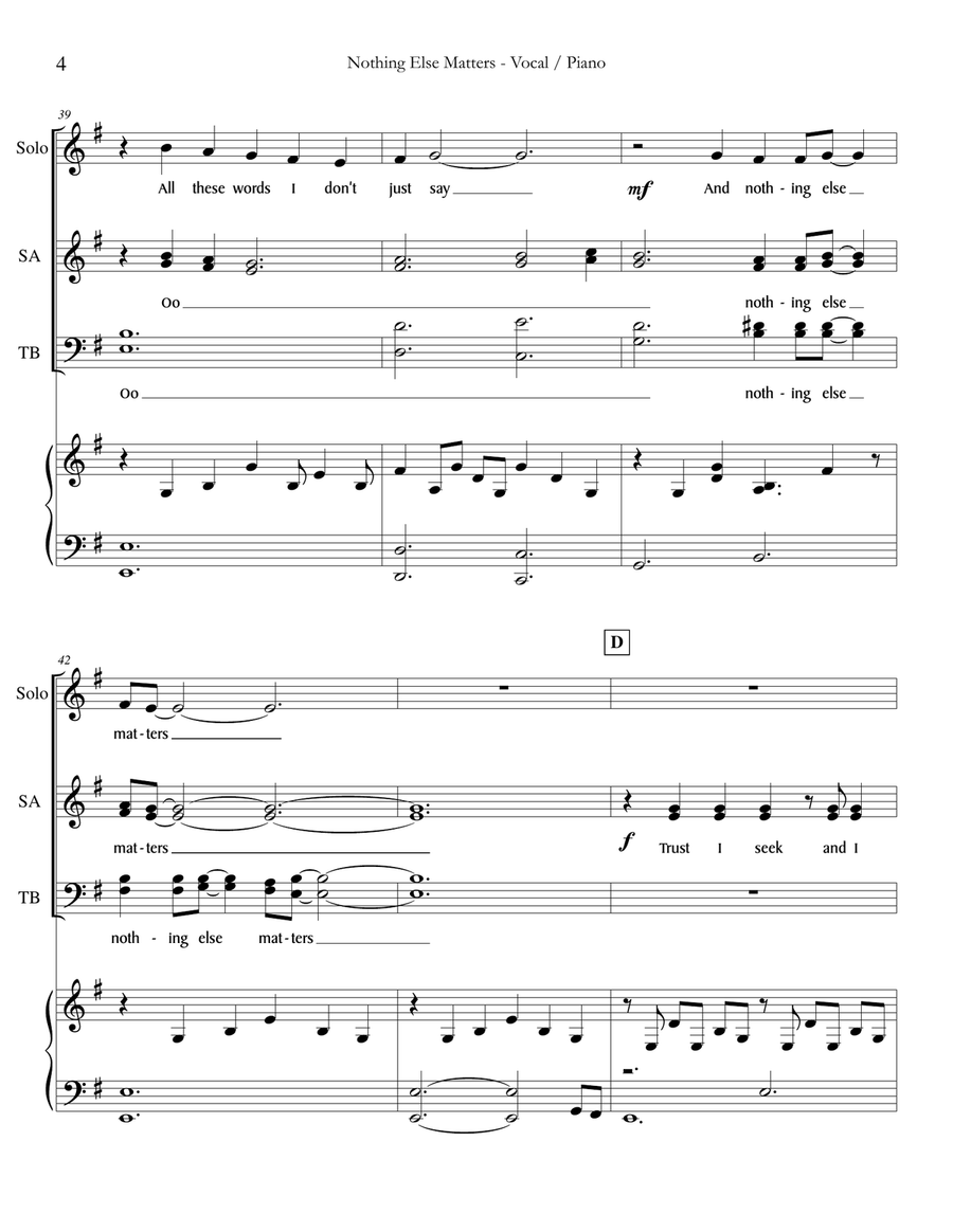 Nothing Else Matters 4-Part scores gallery preview page 4