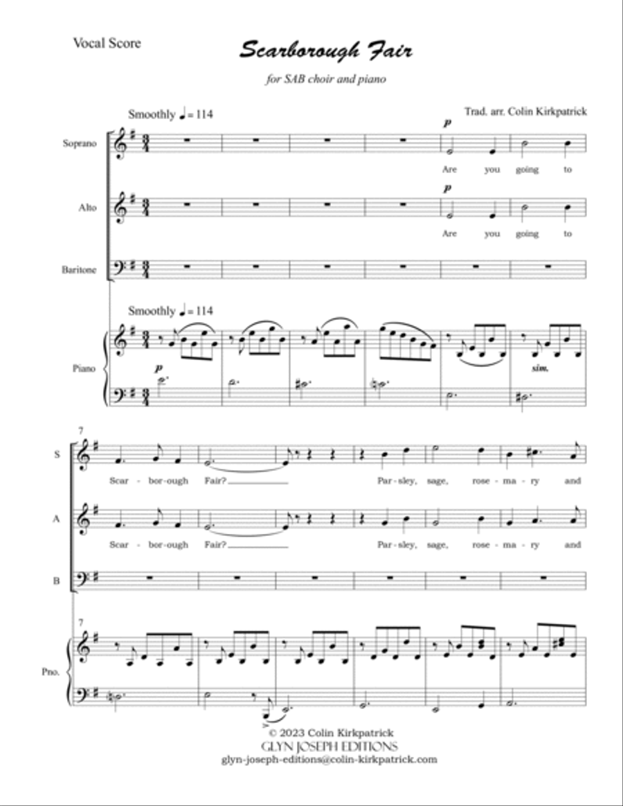 Scarborough Fair (SAB choir and piano) 3-Part scores gallery preview page 3