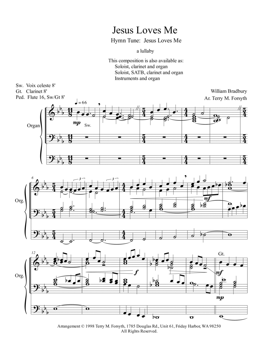 "Jesus Loves Me", lullaby, organ solo image number null