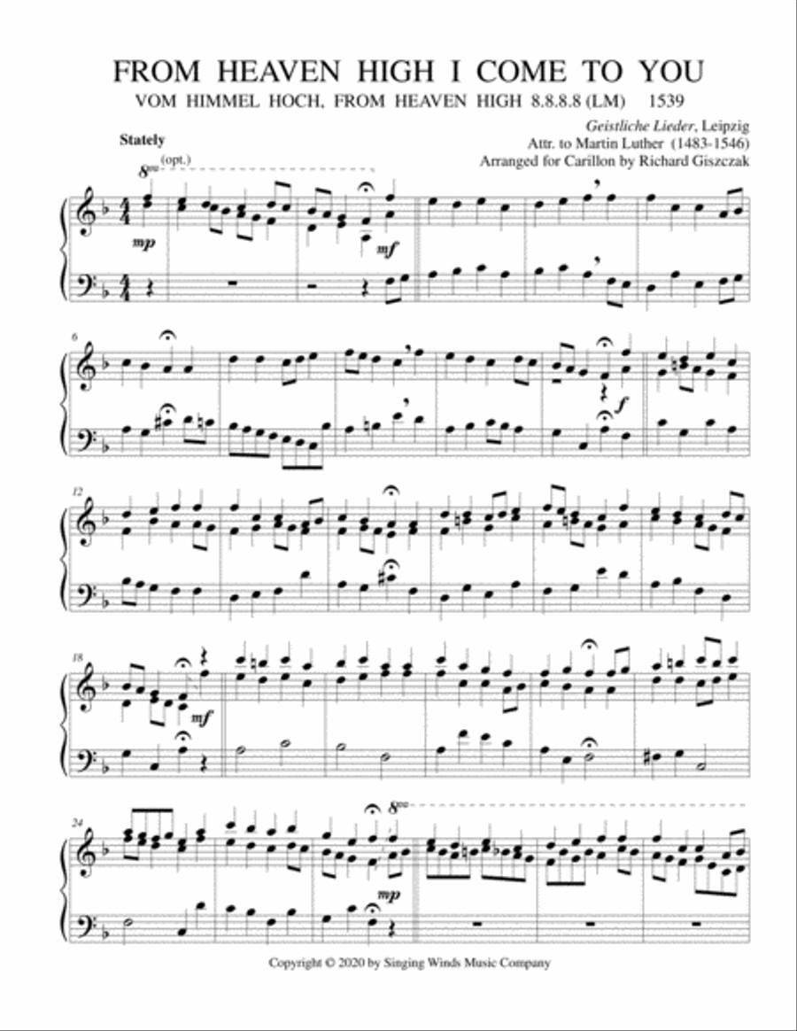 From Heaven High I Come to You (VOM HIMMEL HOCH) Carillon scores gallery preview page 1