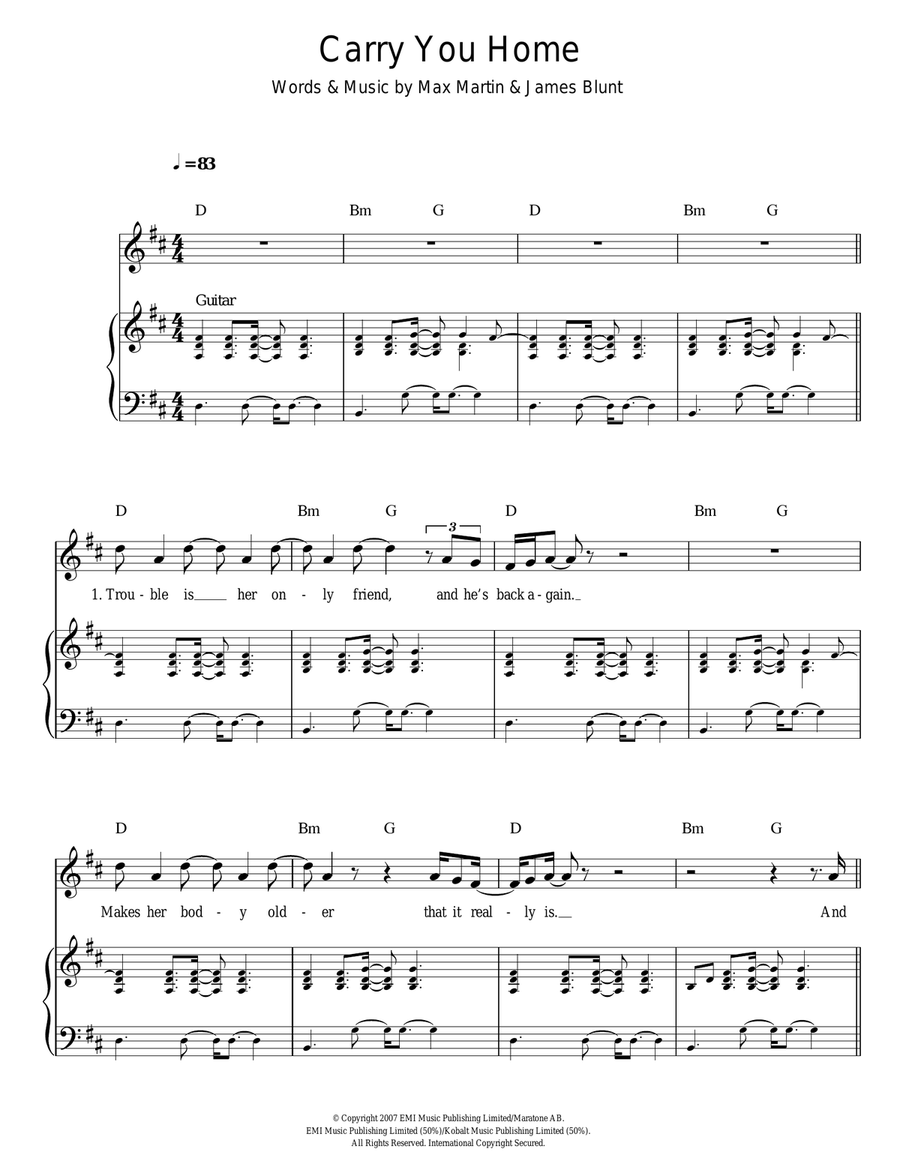 Carry You Home Acoustic Guitar scores gallery preview page 1