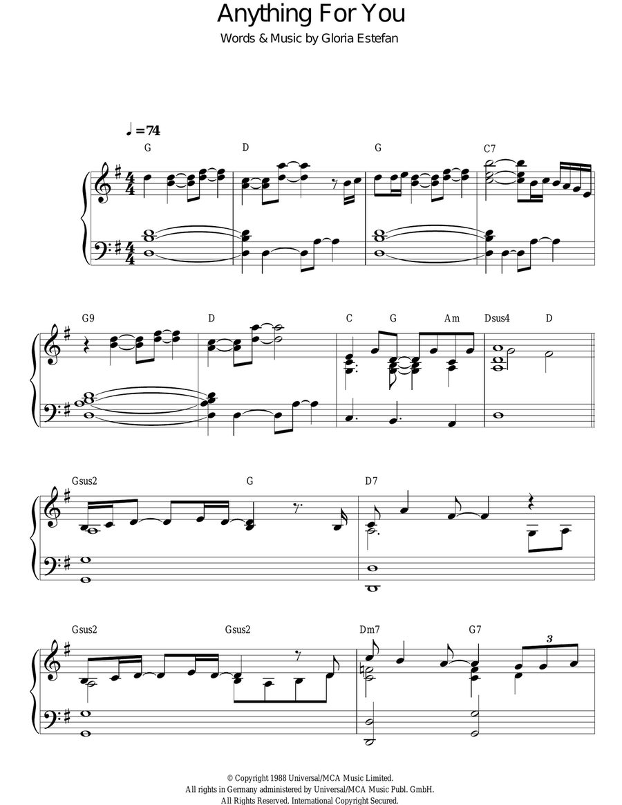 Anything For You Piano Solo scores gallery preview page 1