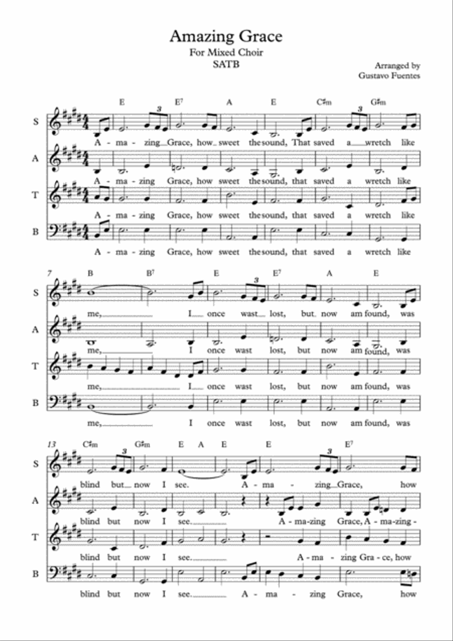 Amazing Grace for Mixed Choir 4-Part scores gallery preview page 2