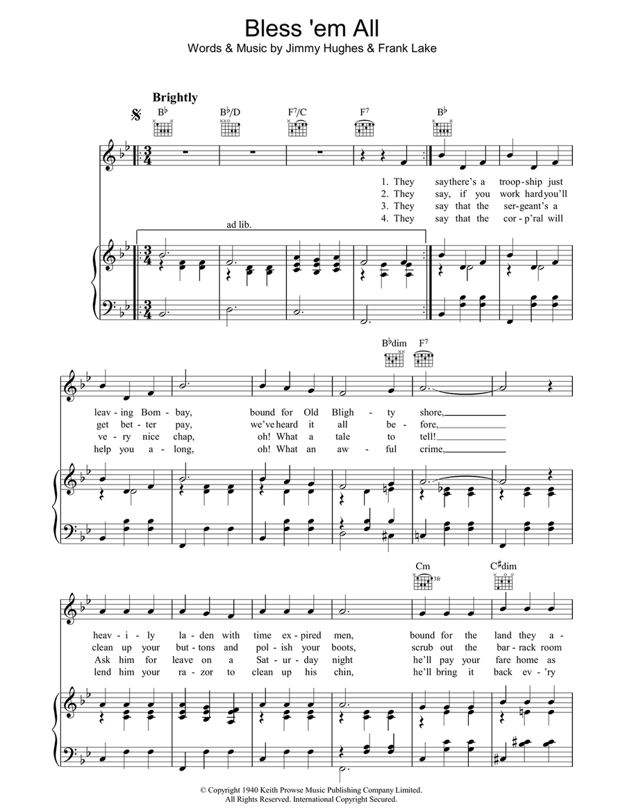 Bless 'Em All Piano, Vocal, Guitar scores gallery preview page 1