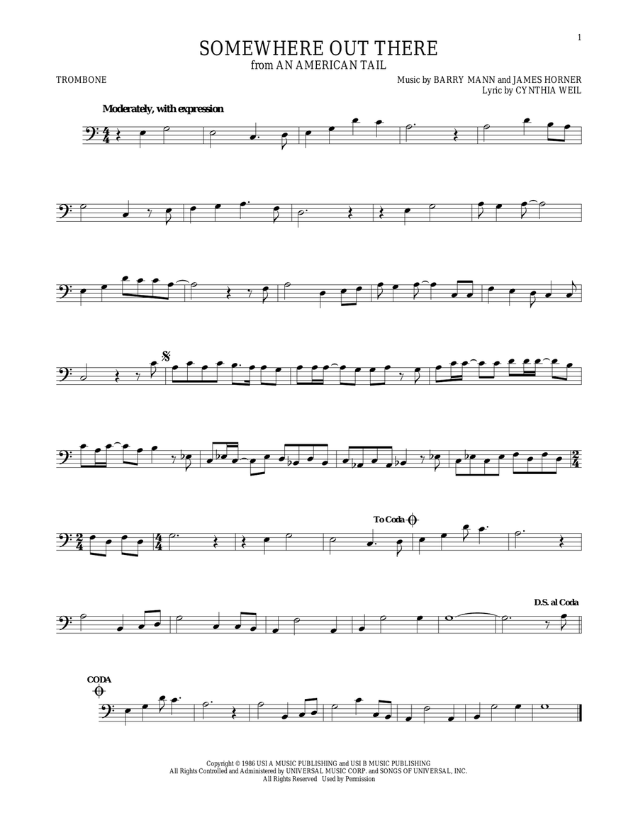 Somewhere Out There Trombone Solo scores gallery preview page 1