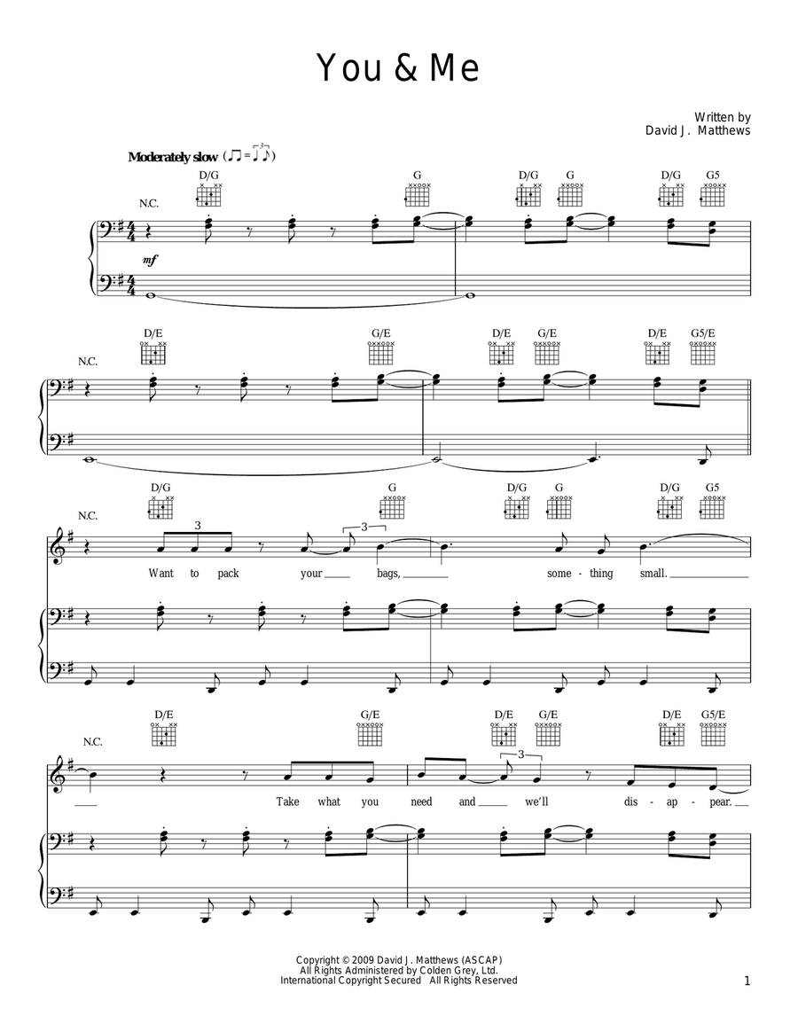 You & Me Piano, Vocal, Guitar scores gallery preview page 1