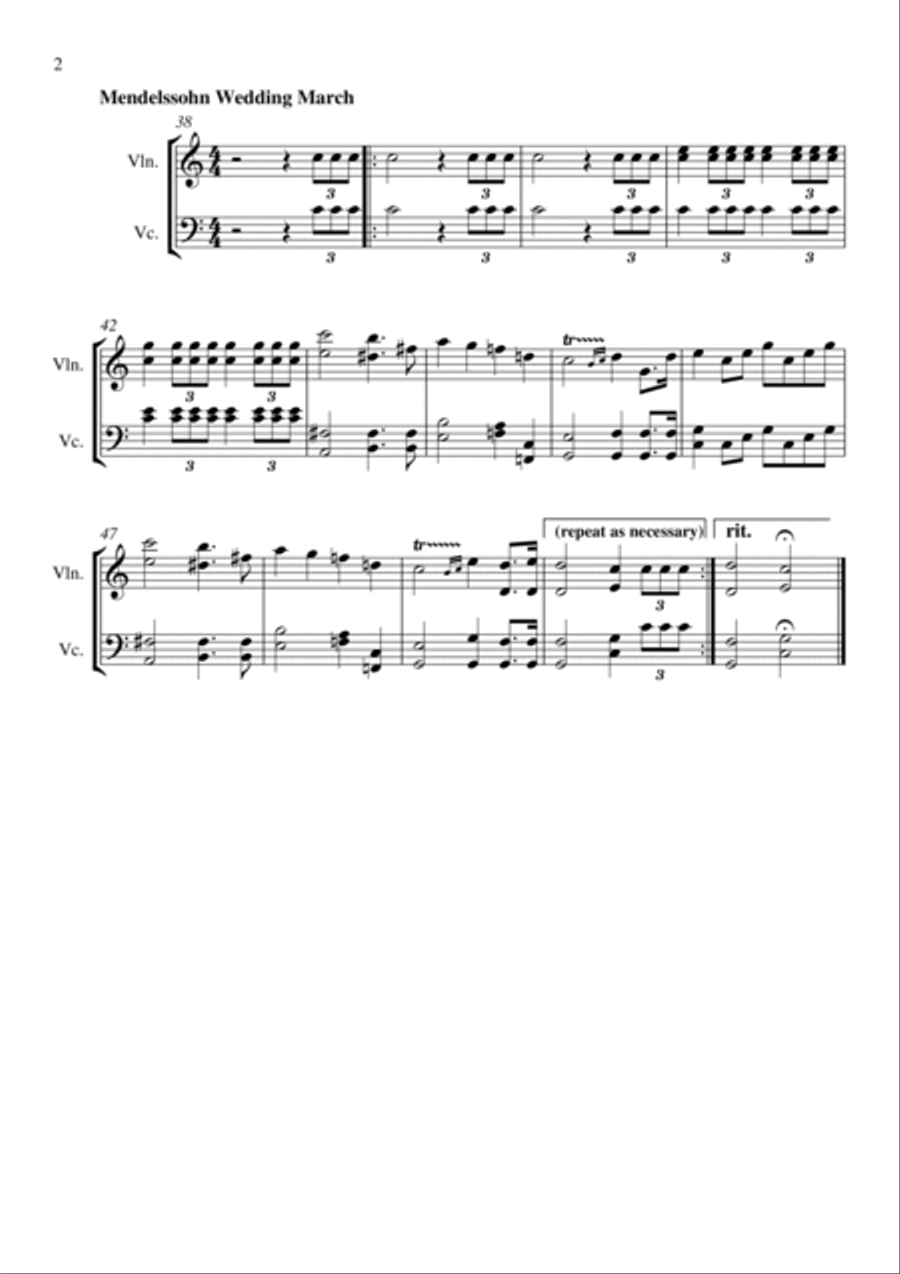 Bridal March and Wedding March - Violin & Cello Simplified and shortened versions for wedding use String Duet scores gallery preview page 3