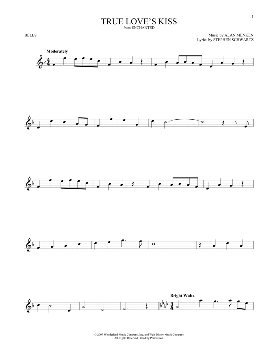 True Love's Kiss (from Enchanted) Glockenspiel scores gallery preview page 1