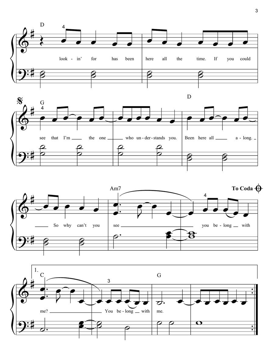 You Belong With Me Easy Piano scores gallery preview page 3