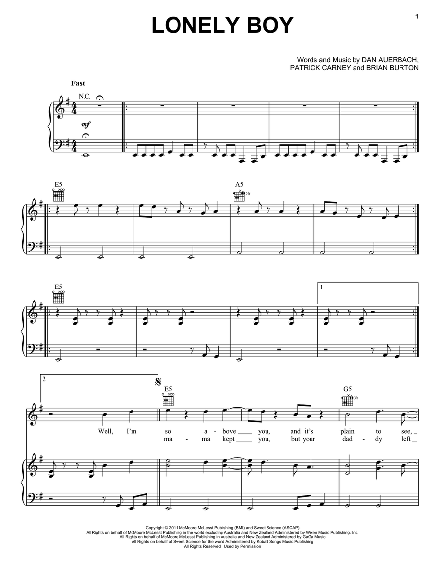 Lonely Boy Lonely Boy Guitar scores gallery preview page 1
