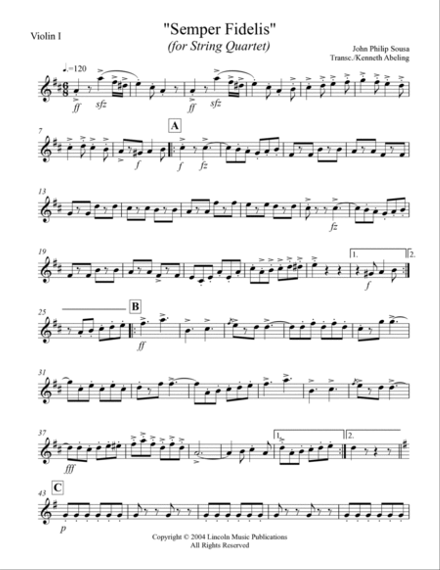 March - Semper Fidelis (for String Quartet) String Quartet scores gallery preview page 6