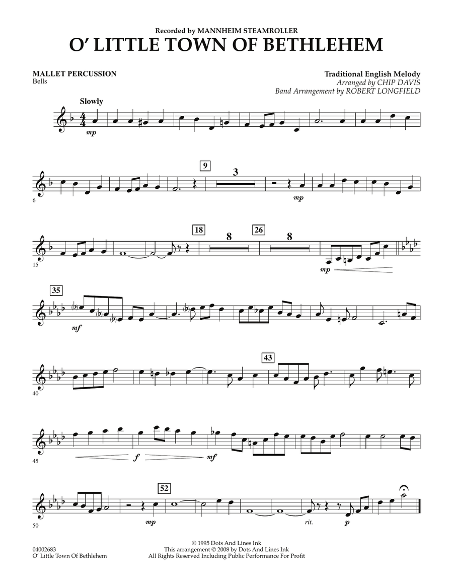 O Little Town Of Bethlehem - Mallet Percussion Concert Band scores gallery preview page 1