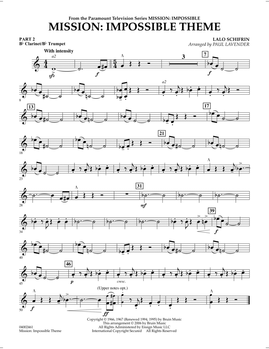 Mission: Impossible Theme (arr. Paul Lavender) - Pt.2 - Bb Clarinet/Bb Trumpet