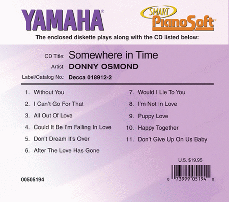 Donny Osmond - Somewhere in Time - Piano Software