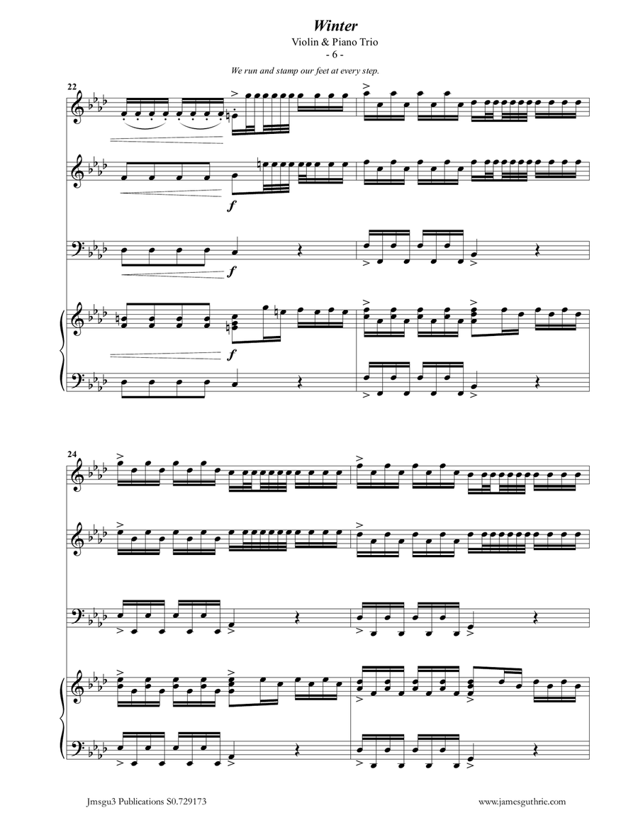 Vivaldi: Winter from the Four Seasons for Violin & Piano Trio Piano Trio scores gallery preview page 6