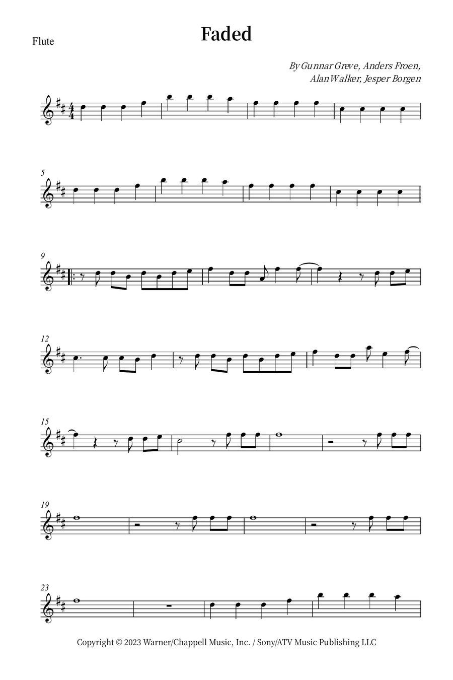 Faded Flute Solo scores gallery preview page 1