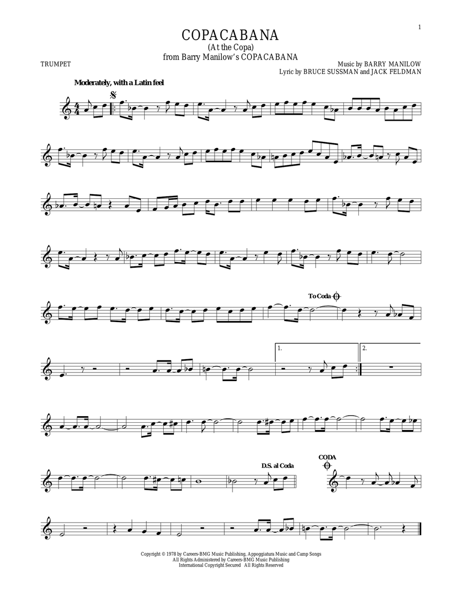 Copacabana (At The Copa) Copacabana (At The Copa) Trumpet Solo scores gallery preview page 1
