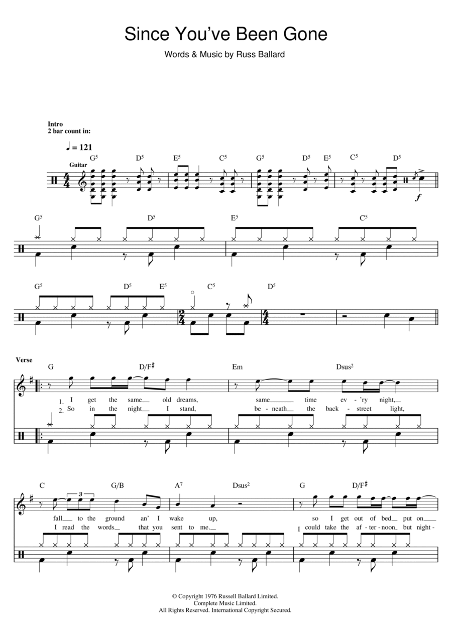 Since You've Been Gone Drum Set scores gallery preview page 1