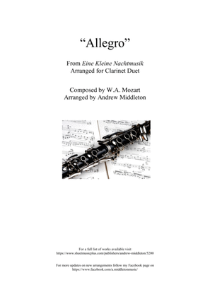 Book cover for Eine Kleine Nachtmusik arranged for Clarinet Duet