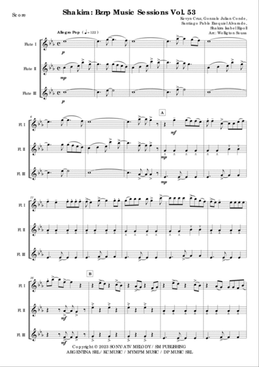 Shakira: Bzrp Music Sessions Vol. 53 Woodwind Trio scores gallery preview page 2